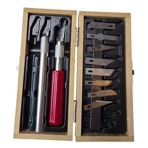 Vintage X-Acto Precision Knife Set Wooden Case 2 Handles Assorted Blades W1‎